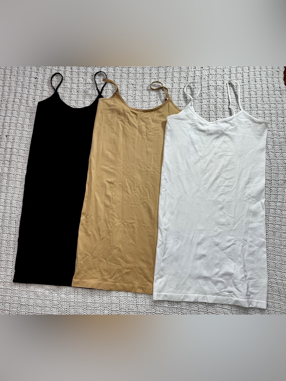 Sofra Black, Tan & White Slim Camisole Slip Tops - 3-Pack #1840